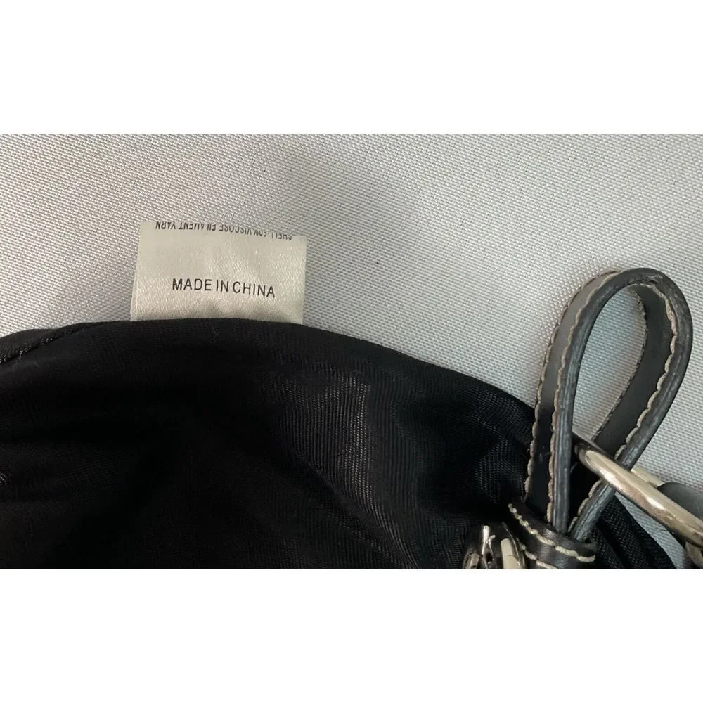 Vintage The‎ SAK Black Crochet Woven Leather Trim Hobo Shoulder Bag Purse